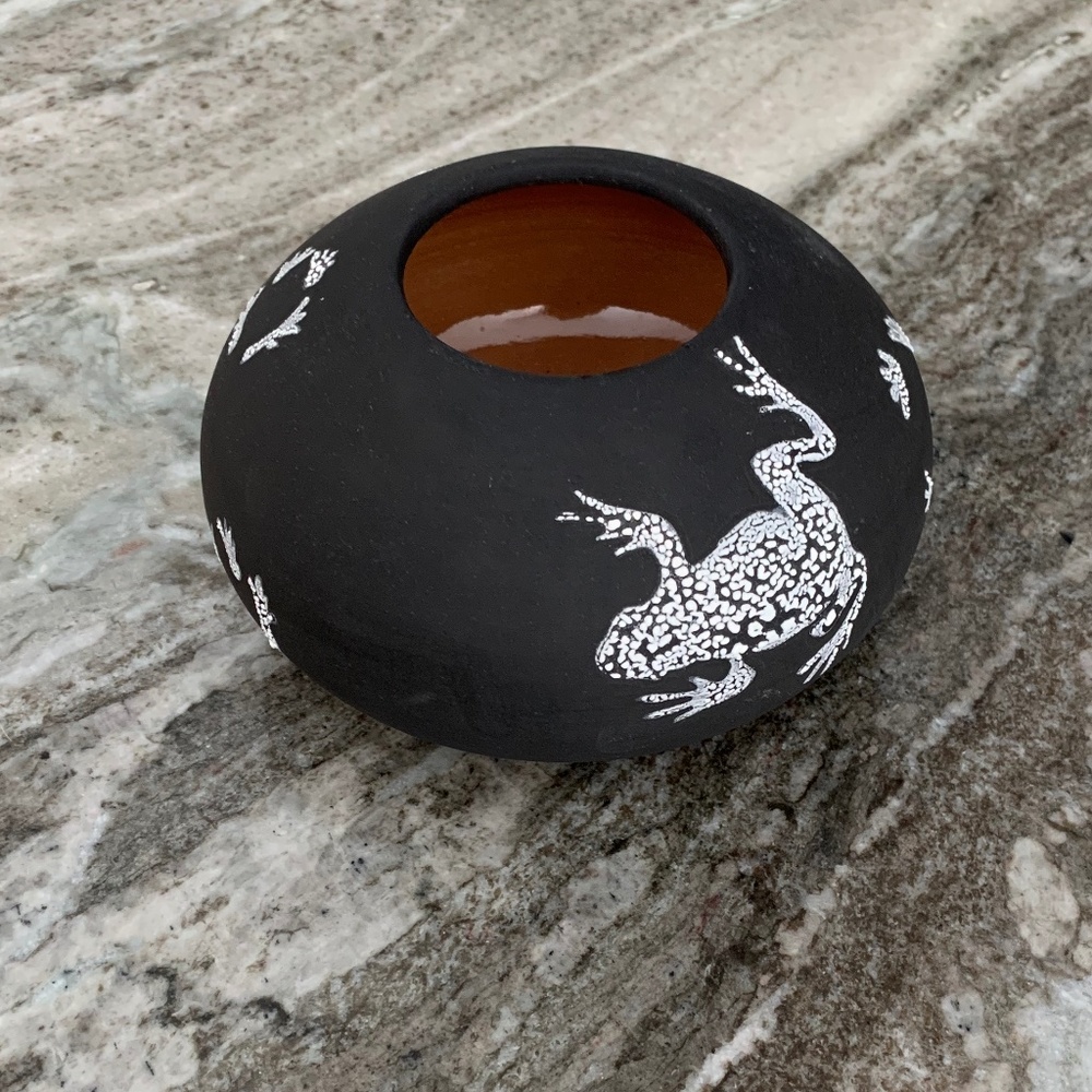 Frog Motif Decorative Handmade Pottery Art